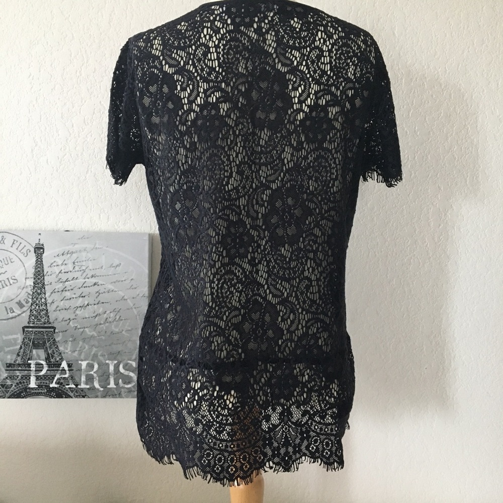 NY & Co Black Lace, Fringe Blouse Sz Small/Black - Picture 5 of 13